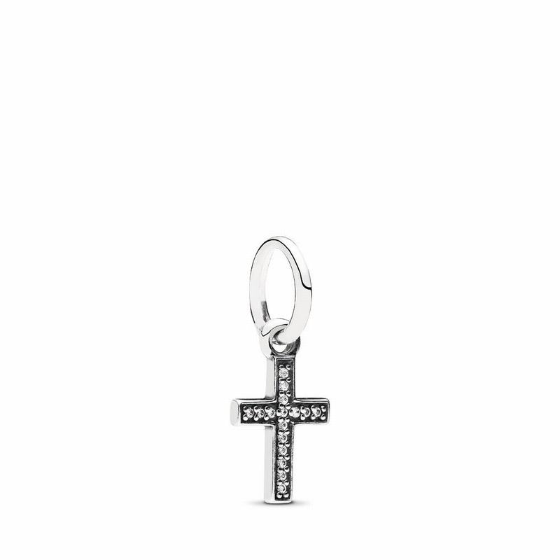 Pandora Symbol Of Faith Cross Dangle Charm Ireland - Sterling Silver/Cubic Zirconia - 190347SAO